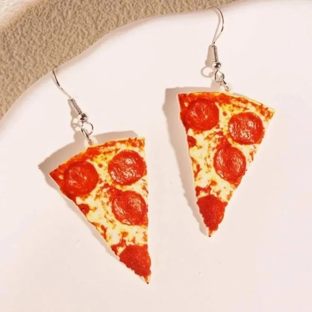 1 pair Ladies red yellow pizza dangle earrings casual funny pizza lover